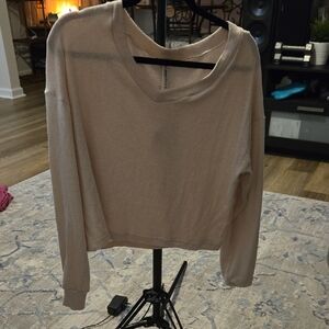 Cozy V-Neck Lightweight Sweatshirt in Light Beige